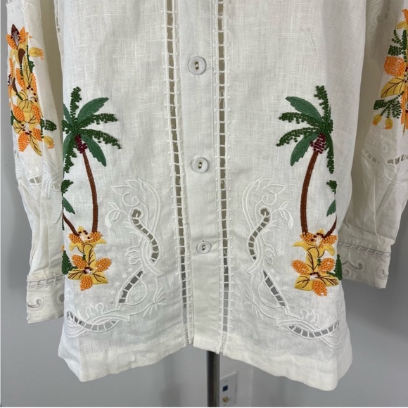 Farm Rio Tropical Destination Embroidered Beaded Linen Shirt - Picture 7 of 14